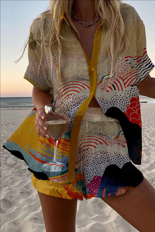 Sand Wave Print Casual Two-Piece Set