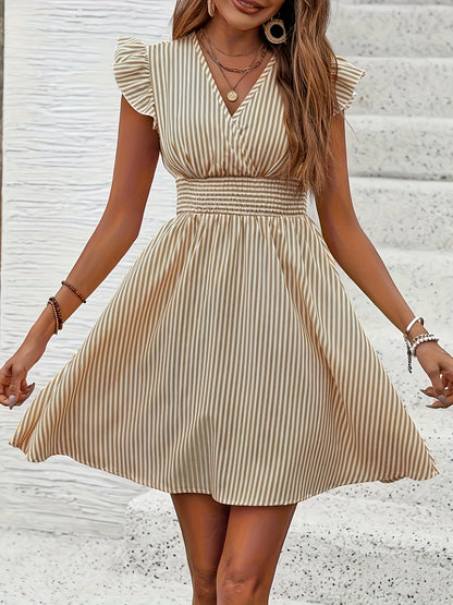 BreezeCharm Striped Ruffle Dress