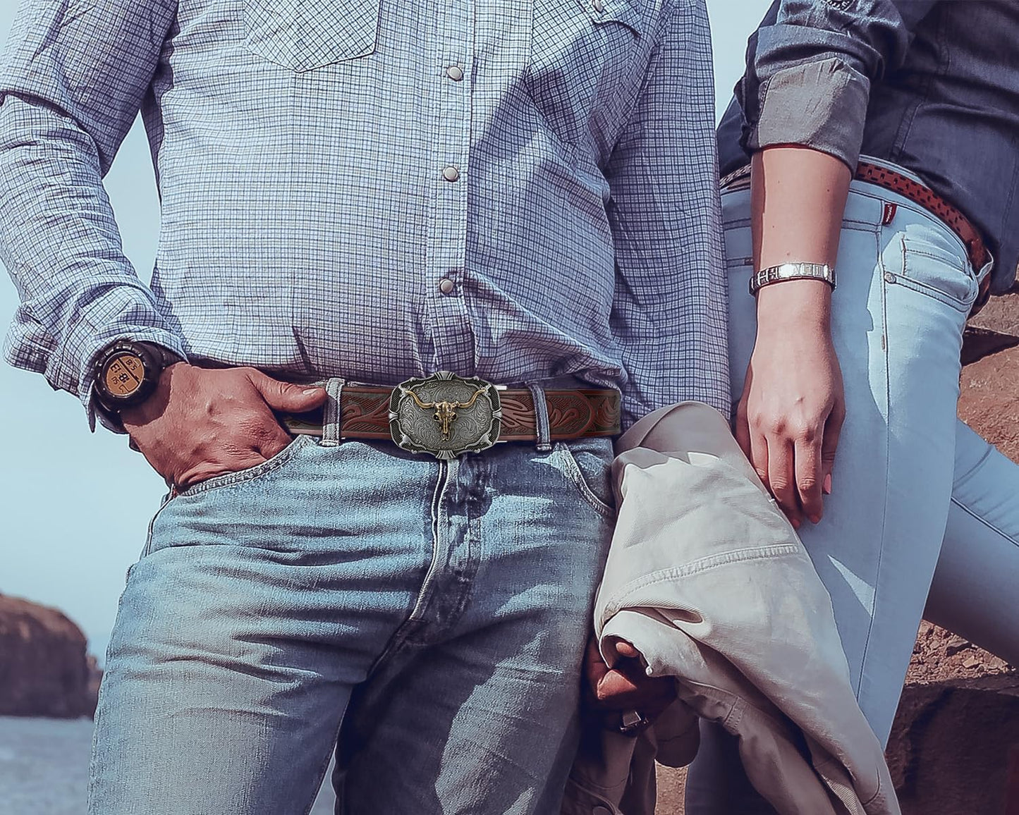 Mens Ratchet Western Belt Leather Cowboy