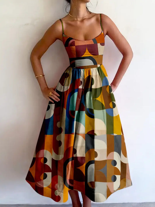 RetroWave Spaghetti Strap Maxi Dress