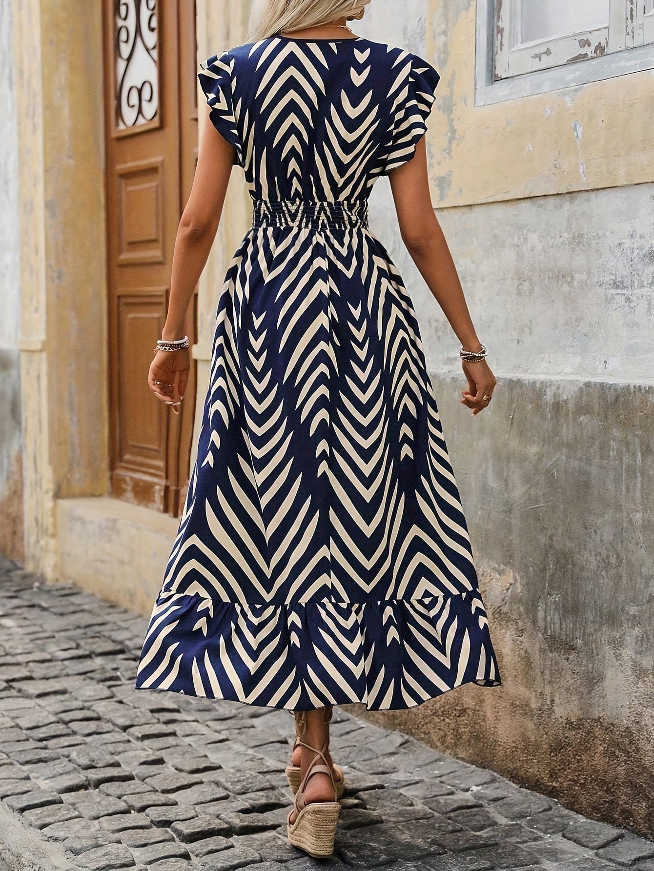 NavyWave Butterfly Maxi Dress
