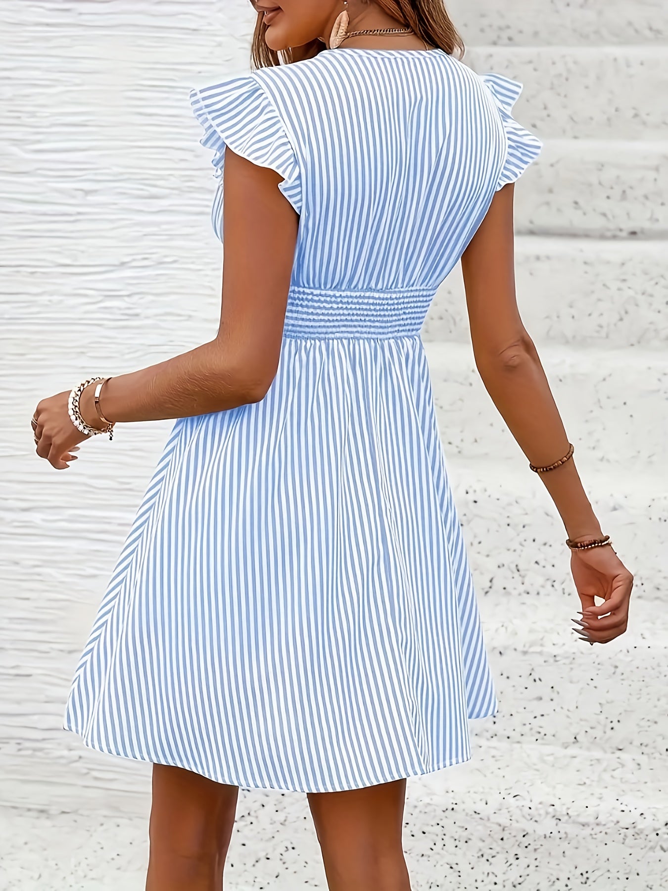 BreezeCharm Striped Ruffle Dress