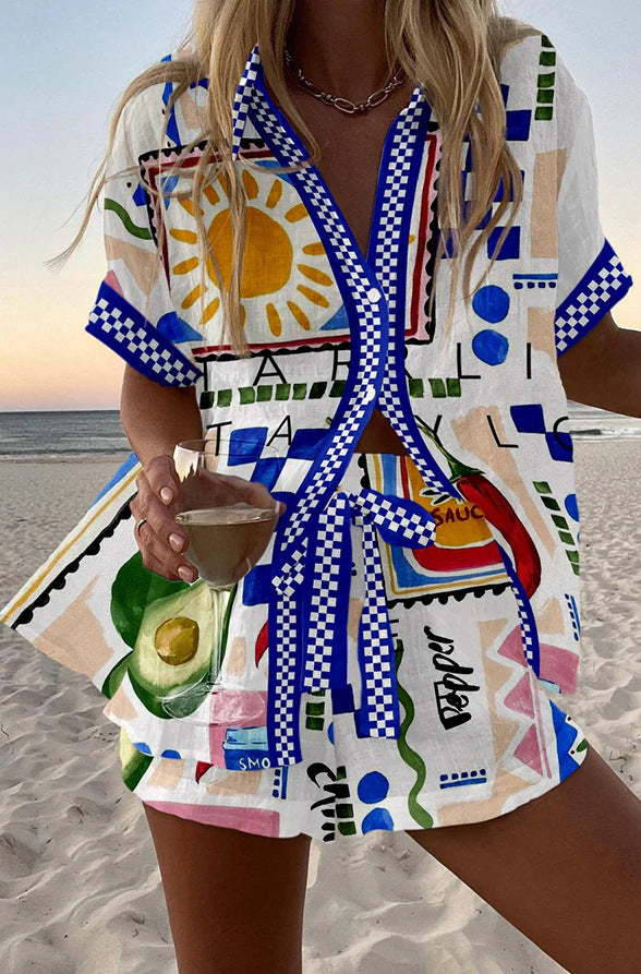 Geometric Print Casual Two-Piece Set