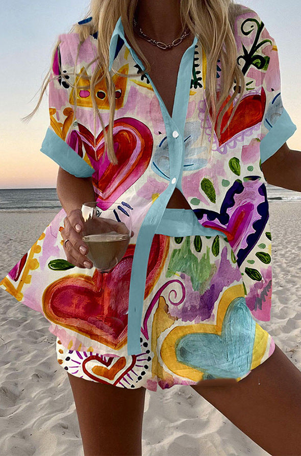Geometric Print Casual Two-Piece Set