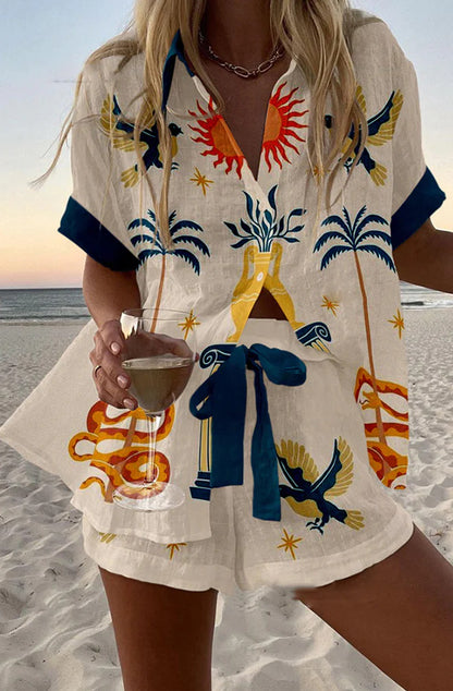 Geometric Print Casual Two-Piece Set