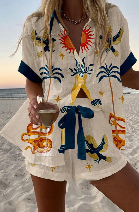 Geometric Print Casual Two-Piece Set