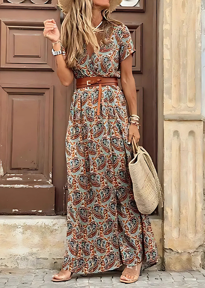 Women’s Boho Tie Waist Slit Maxi Dress