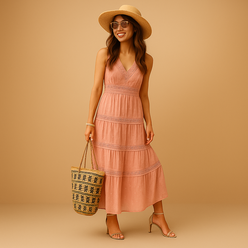 Women’s Sleeveless Boho V-Neck Tiered Maxi Dress