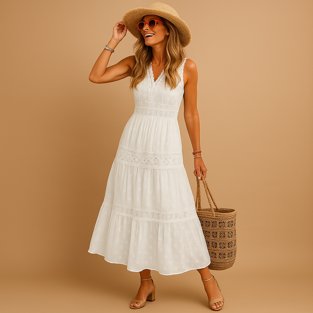Women’s Sleeveless Boho V-Neck Tiered Maxi Dress