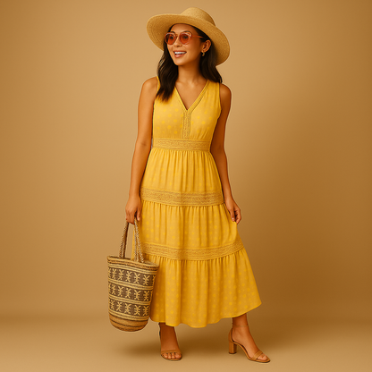 Women’s Sleeveless Boho V-Neck Tiered Maxi Dress