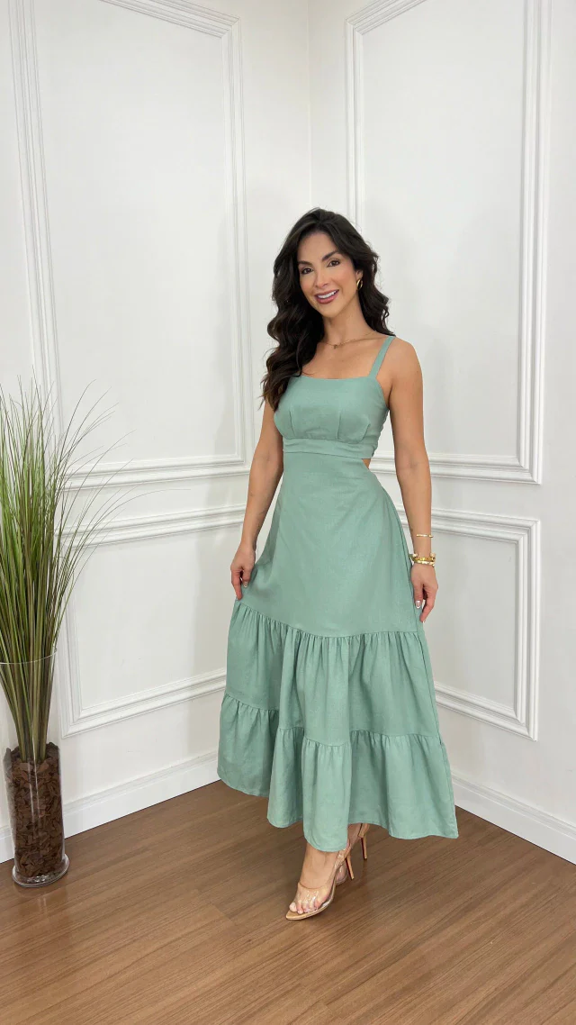 Women's Square Neck Sleeveless Tiered Midi Dress