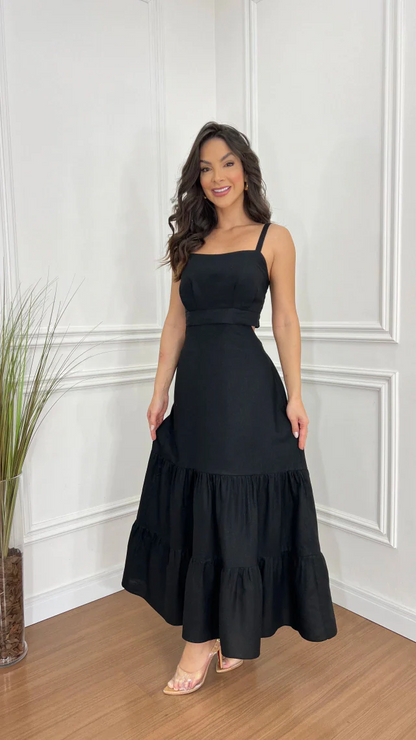 Women's Square Neck Sleeveless Tiered Midi Dress