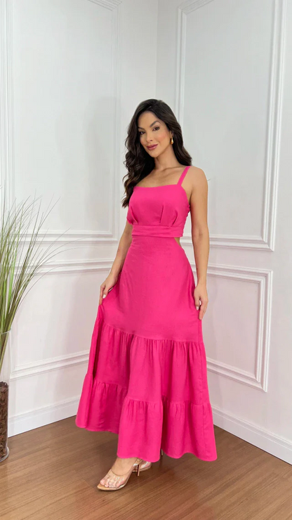 Women's Square Neck Sleeveless Tiered Midi Dress