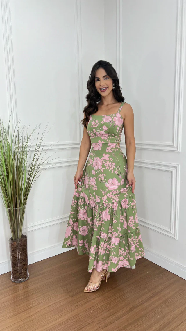 Women's Square Neck Sleeveless Tiered Midi Dress