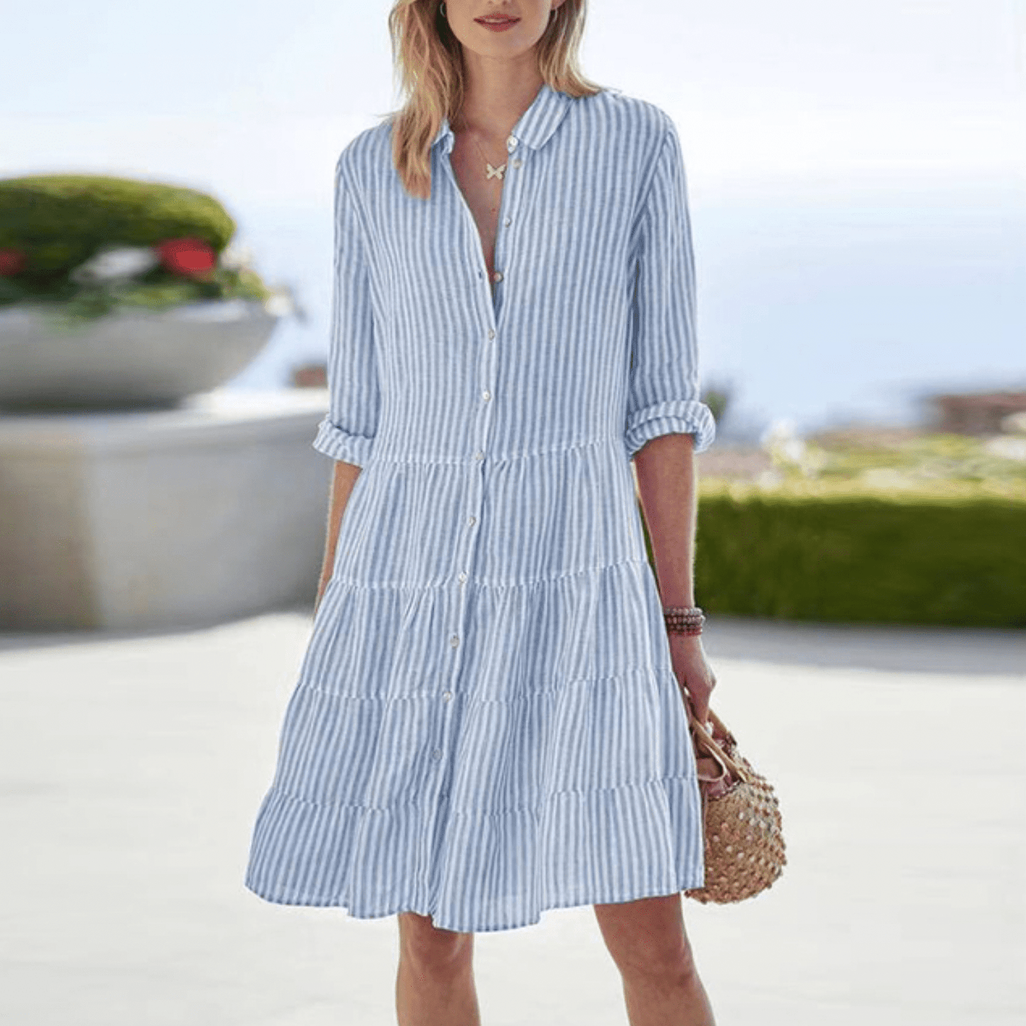 Women’s Striped Button Front Collared Mini Dress