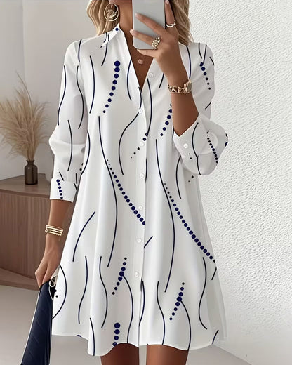Women's White Graphic Print Shirt Dress