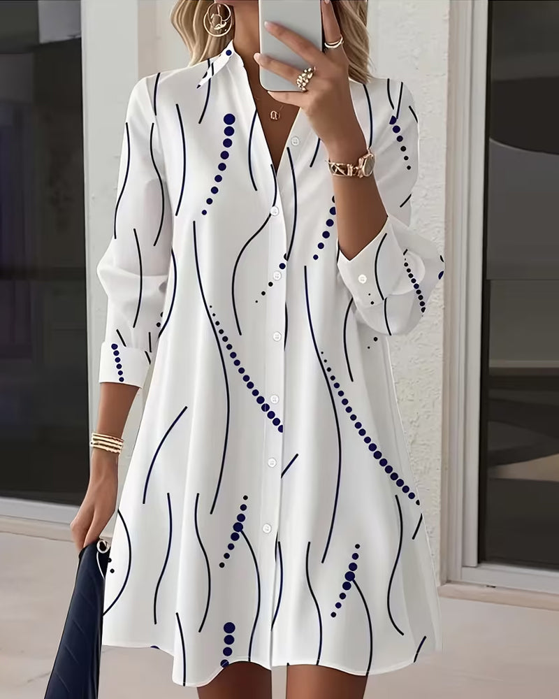 Women's White Graphic Print Shirt Dress