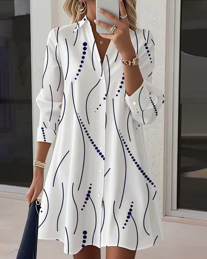 Women's White Graphic Print Shirt Dress