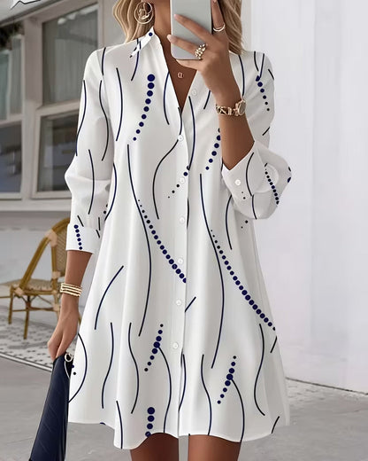 Women's White Graphic Print Shirt Dress