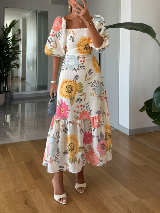 Square Neck Floral Dress