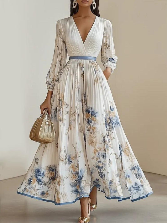 Spring New White Pleated Chiffon Maxi Dress