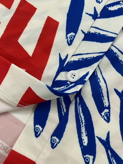 Coastal Sardine Print Shirt & Pants Two-Piece Set