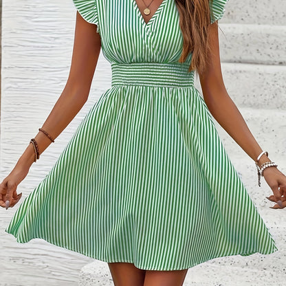 BreezeCharm Striped Ruffle Dress