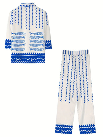 Summer Lobster Print Shirt Pants Two-piece Set