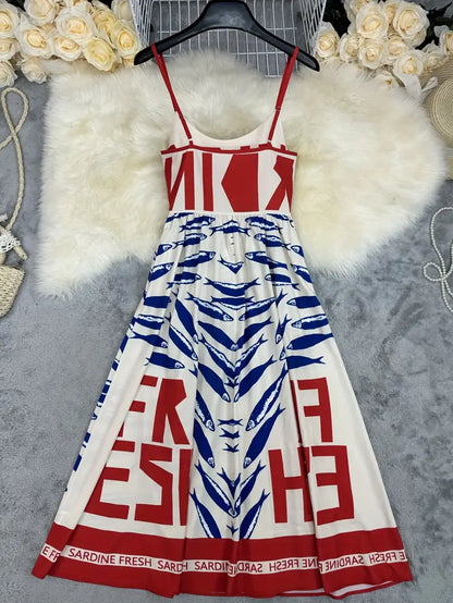 Sardine Print Strap Maxi Dress