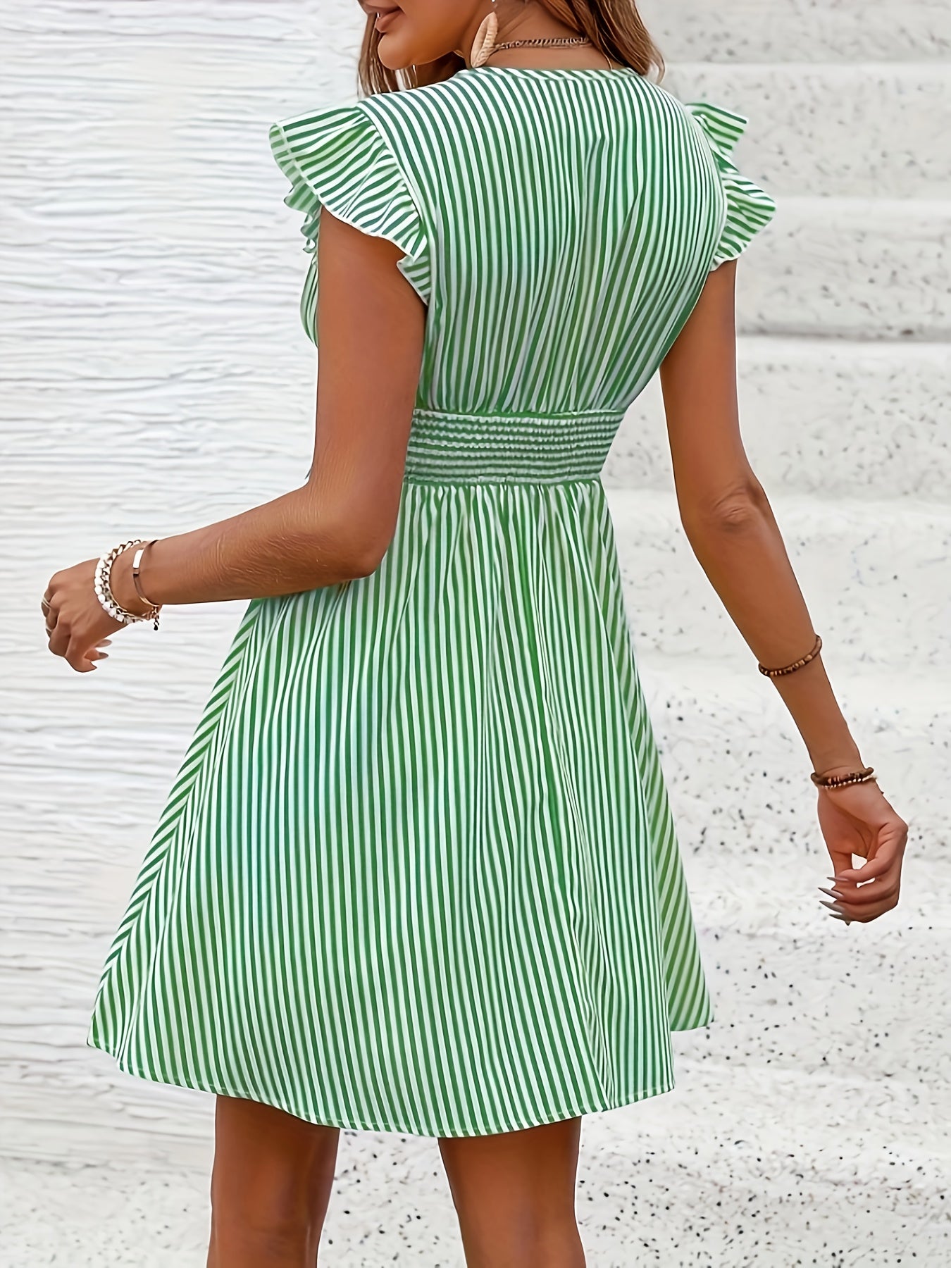 BreezeCharm Striped Ruffle Dress