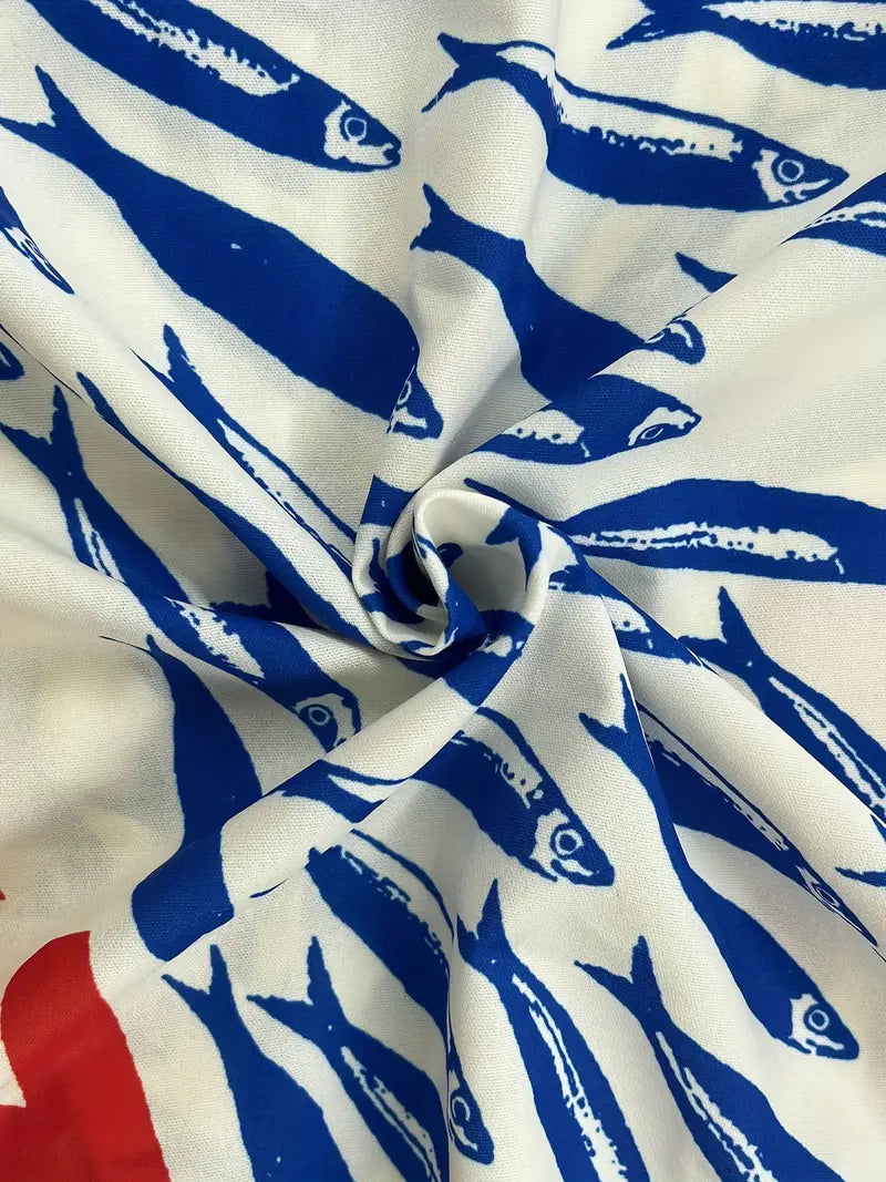 Coastal Sardine Print Shirt & Pants Two-Piece Set