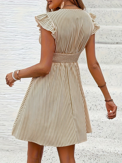BreezeCharm Striped Ruffle Dress