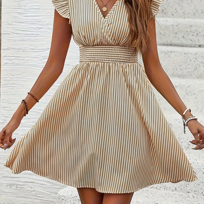 BreezeCharm Striped Ruffle Dress