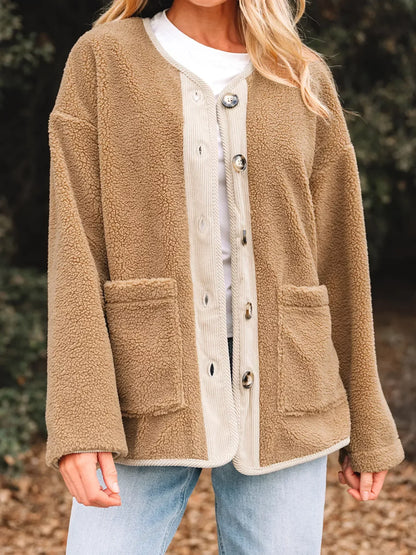 Leanne Button-Front Sherpa Teddy Jacket