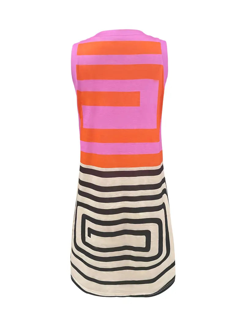 Colorful Striped A-Line Sleeveless Dress