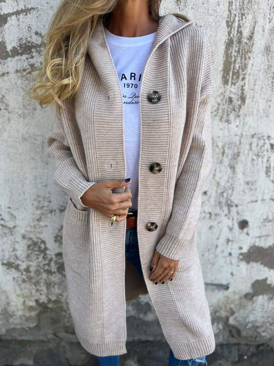 Long Knit Cardigan with Buttons