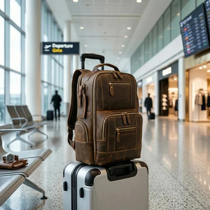 Vintage Cowhide Leather Travel Backpack