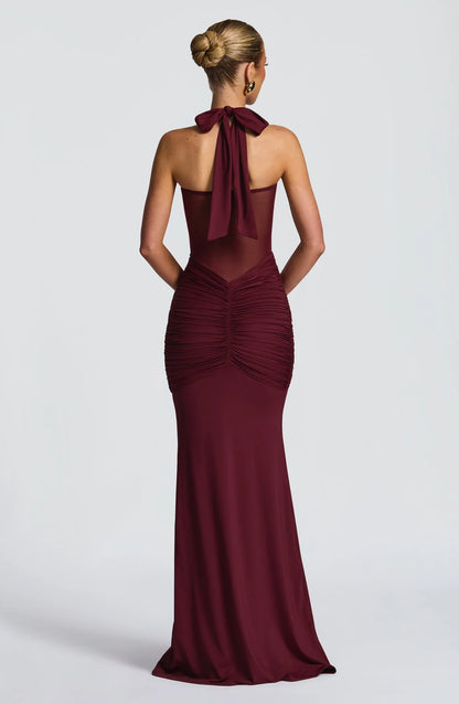 Strapless Lace-up Maxi Dress
